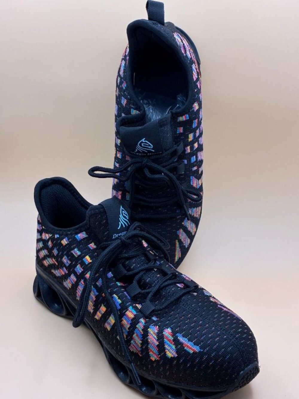 Dream Horse Mens Steel Toe Safety Shoes Black Multi-Color Knit Sneakers US 7.5
